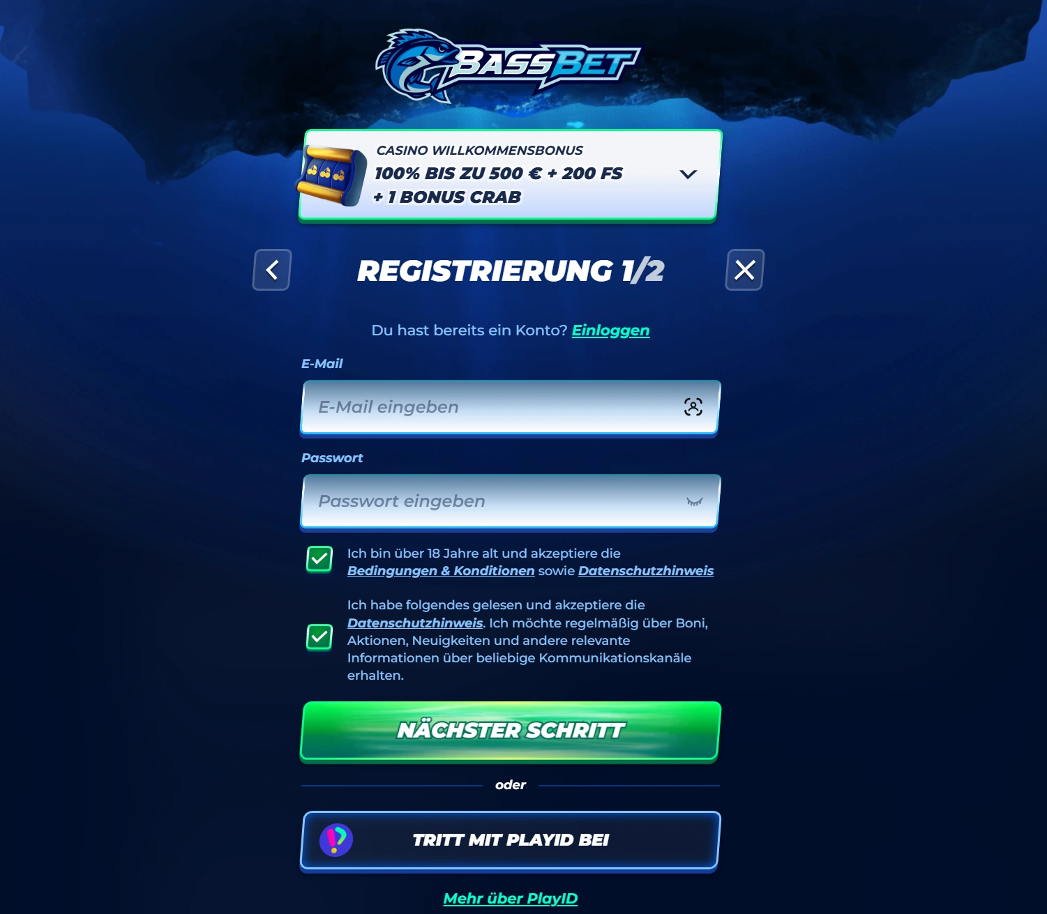 So melden Sie sich bei Bassbet an